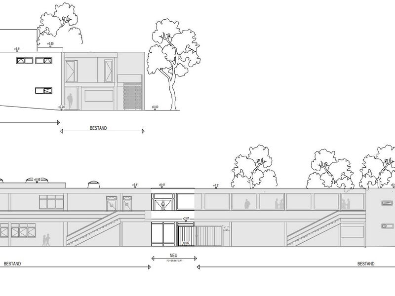 Technische Zeichnung Seitenansicht der Ringerhalle.