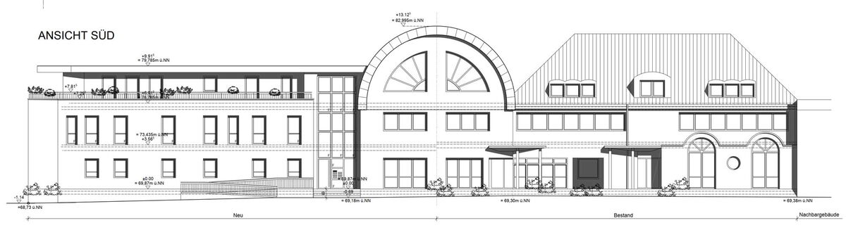 Technische Zeichnung des Anbauprojektes.