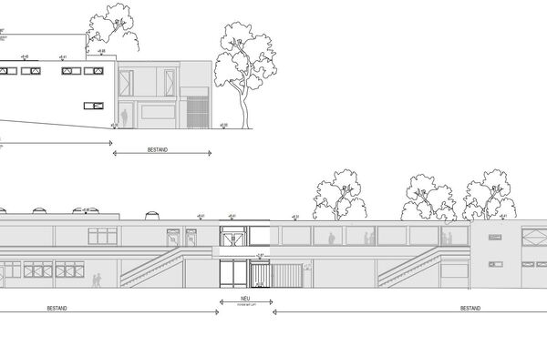 Technische Zeichnung Seitenansicht der Ringerhalle.