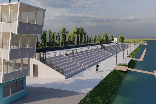 Rendering des Projektes eines Tribünenbaus am Baldeney See in Essen.